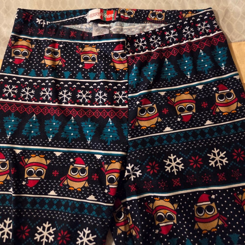 Belk Merry Wear Christmas Leggings Christmas Owls Snowflakes Size Small